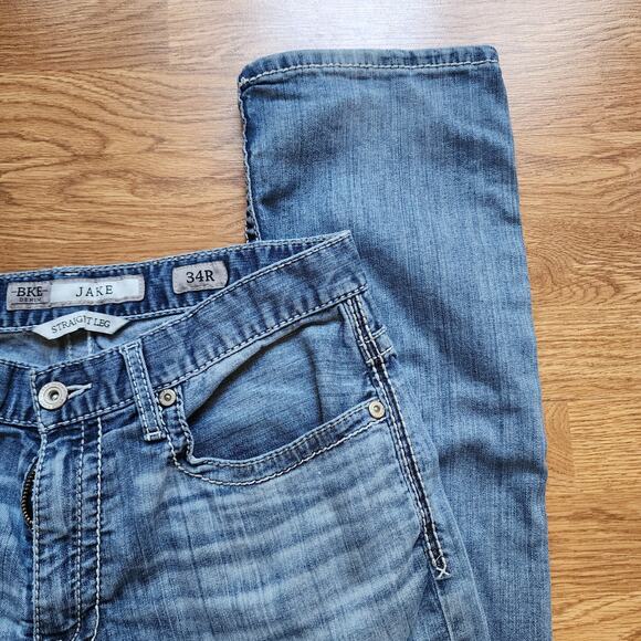 BKE Jake Straight Leg Jeans Mens Size 34R Blue Denim Stretch Contrast Stitch - Picture 3 of 11